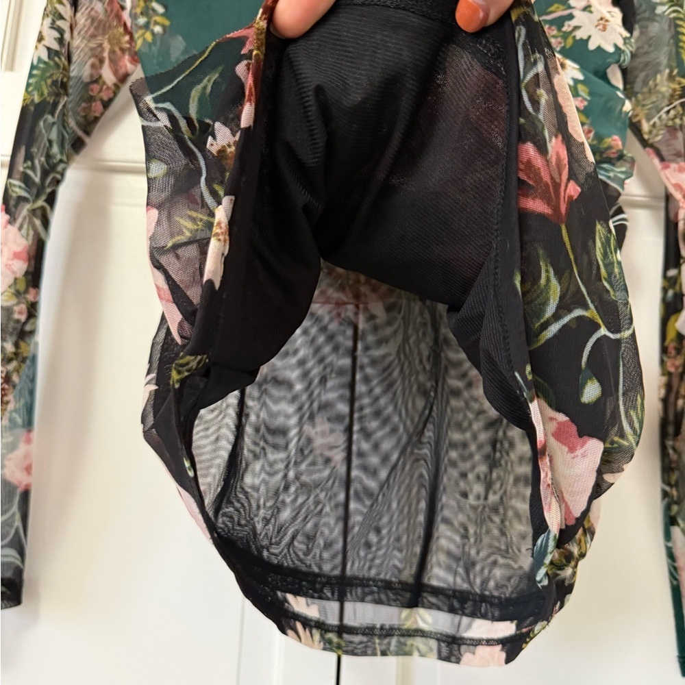 INC International Concepts Floral Mesh Blouse Sheer Dark Floral Whimsigoth Fairy - Picture 2 of 7